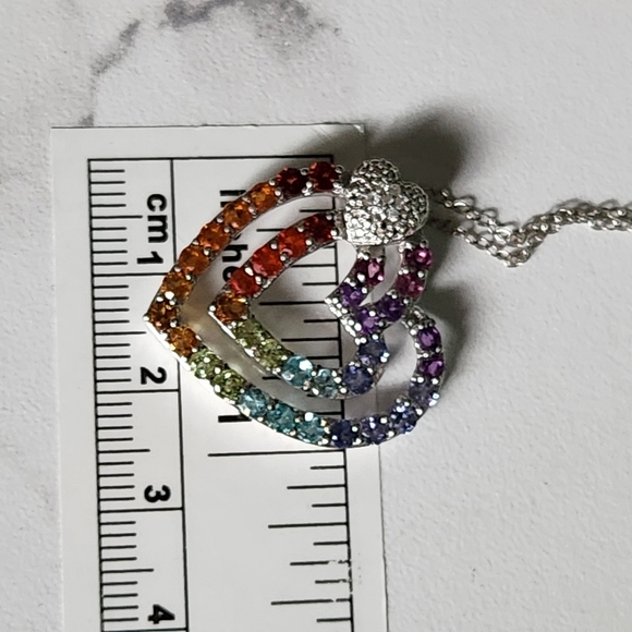Multicolor Heart Pendant Necklace With 18inch Sterling Silver Chain. Never Worn. - Picture 3 of 4